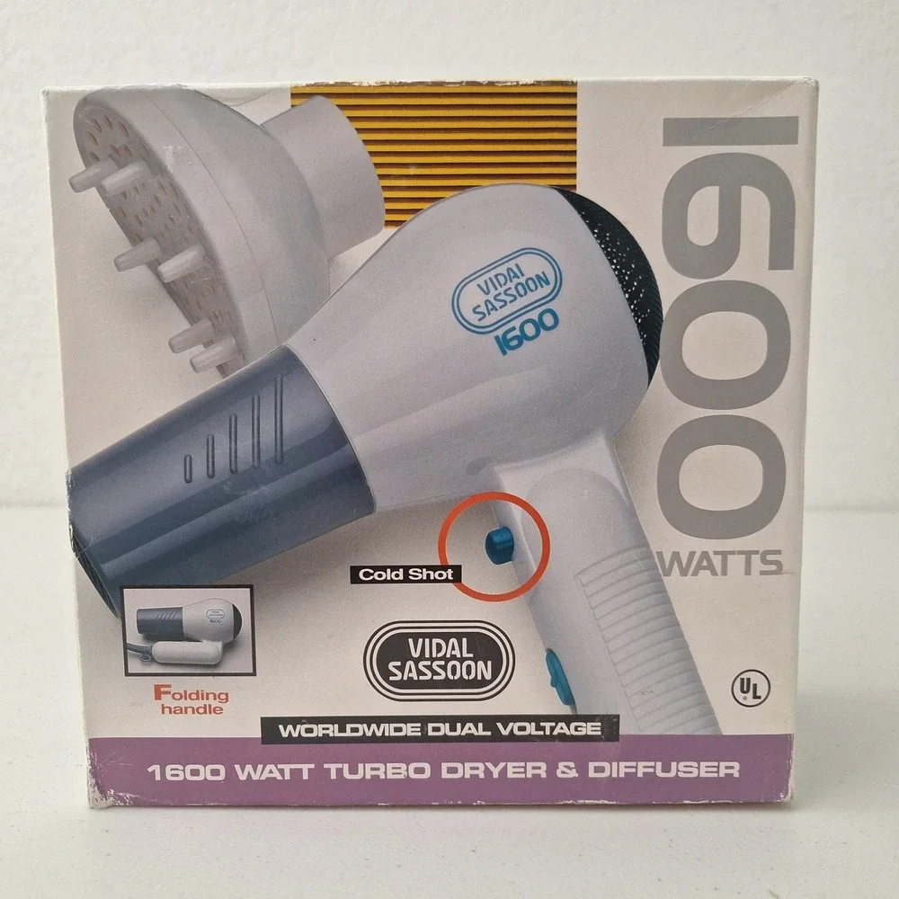 NEW Vidal Sasson 1600 Watt Turbo Hair Dryer & DIFFUSER Folding Handle Cold Shot